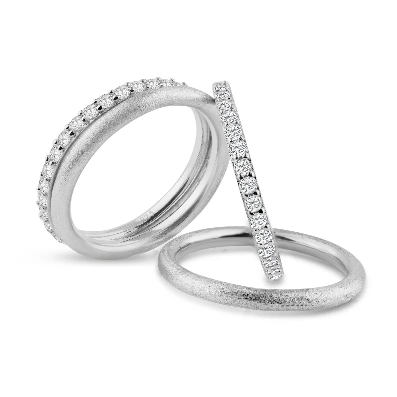 Ladies rings anniversary special designs-Rhodium Plated 925 Sterling Silver CZ Ring Set - STR00517