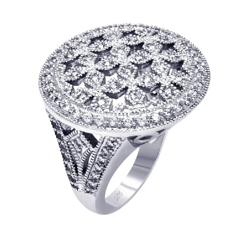 Ladies rings stackable ring sets-Clearance-Silver 925 Rhodium Plated Clear Cluster CZ Cross Out Disc Ring - BGR00379