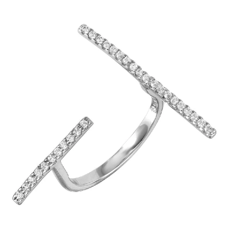 Ladies rings ombre effect designs-Silver 925 Rhodium Plated CZ Open End Ring - BGR00976