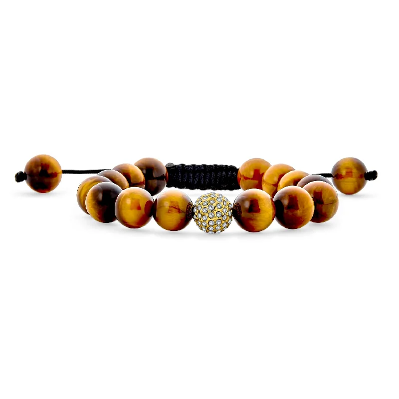 ladies bracelet fashion 2025-Unisex Chain Link Bracelet with Brown Tiger Eye and Crystal Beads Cord