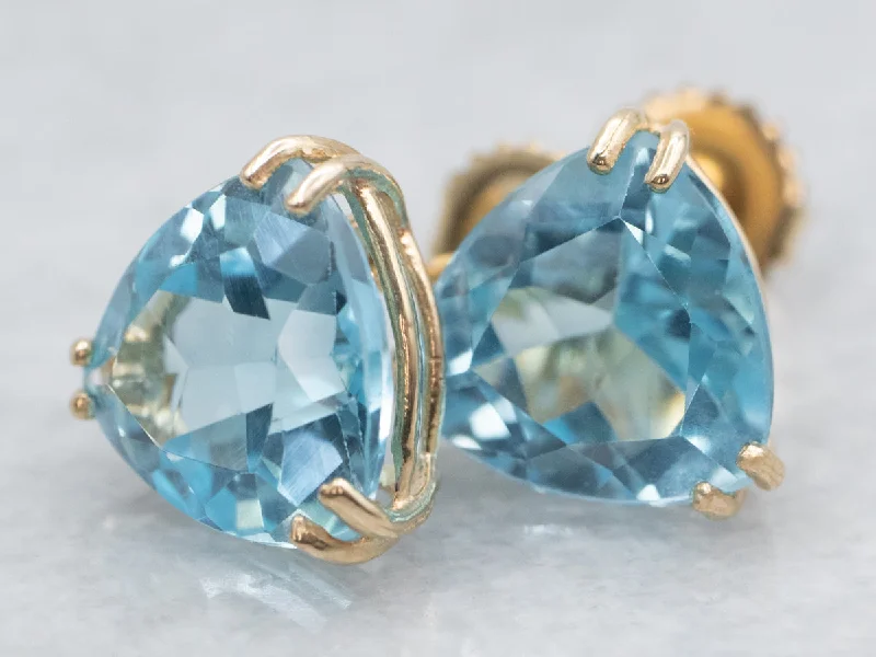 Ladies earrings Mother’s Day treasures-Trillion Cut Blue Topaz Stud Earrings