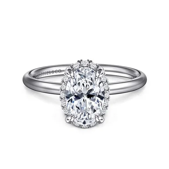 Ladies engagement rings enamel diamond cuts-Seattle - 14K White Gold Oval Hidden Halo Diamond Engagement Ring (Setting Only)