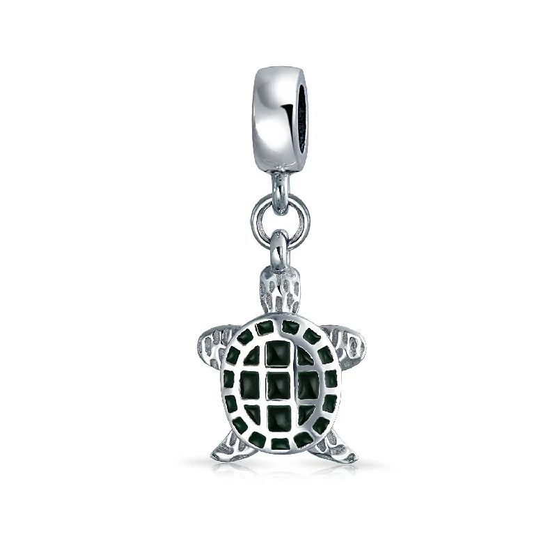 ladies bracelet hypoallergenic gold-Nautical Green Turtle Dangle Charm Bead Sterling Silver for European Bracelet