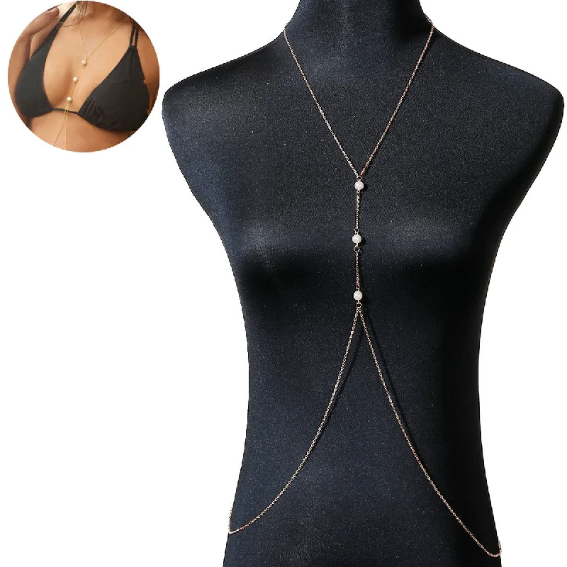 ladies necklace fall gold-Sexy sparkles Bikini Beach Crossover Harness Necklace Waist Belly Body Chain Jewelry Women