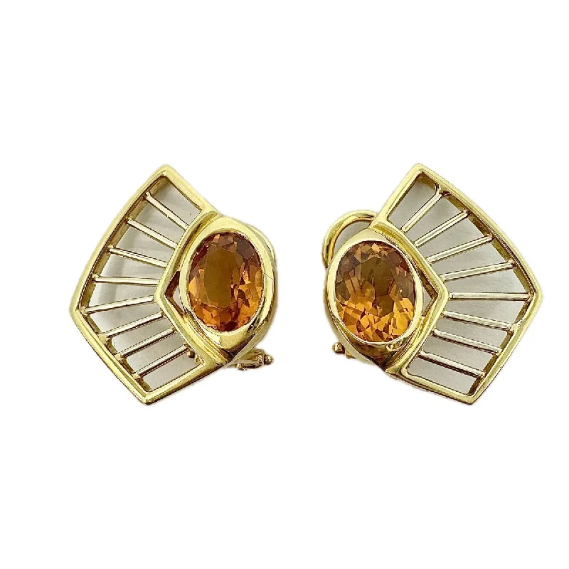 Ladies earrings thin drop earrings-Manfredi 18K Gold and Citrine Earrings