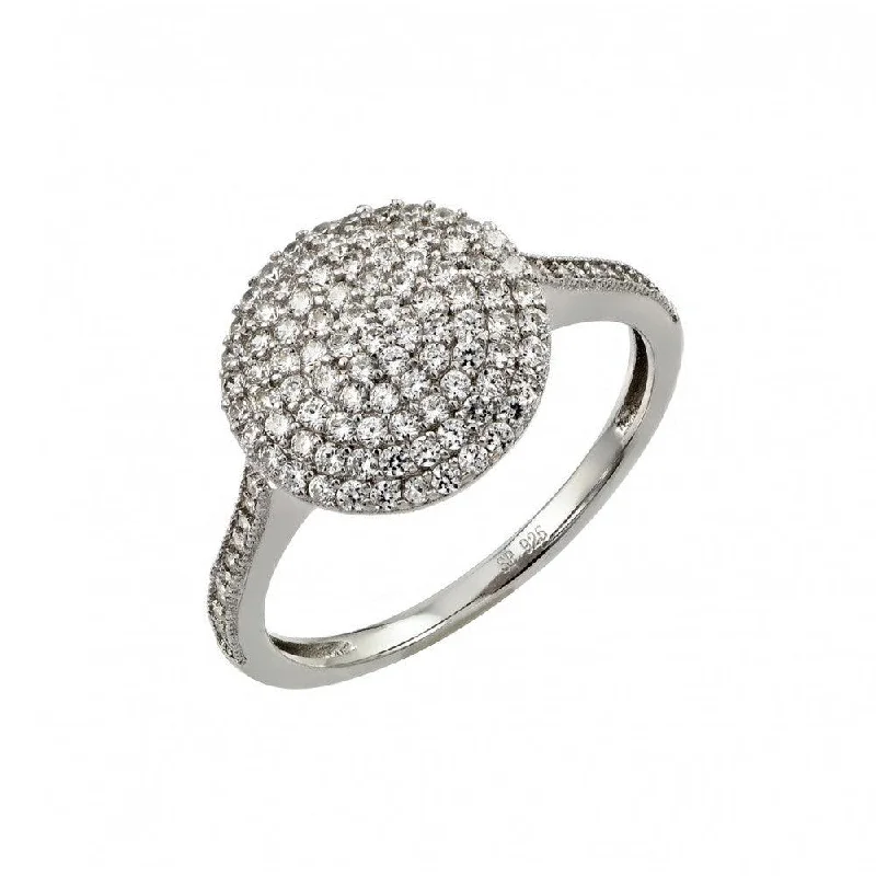 Ladies rings bezel set designs-Silver 925 Rhodium Plated Pave Set Clear CZ Circle Ring - STR00954