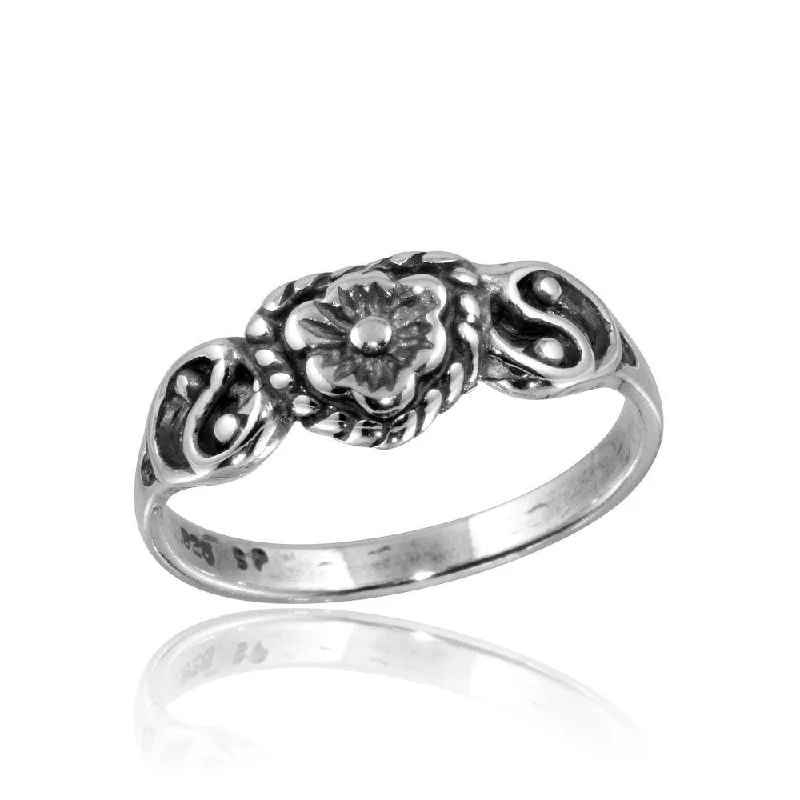 Ladies rings contemporary bold styles-High Polished 925 Sterling Silver Mini Flower Ring - CR00816