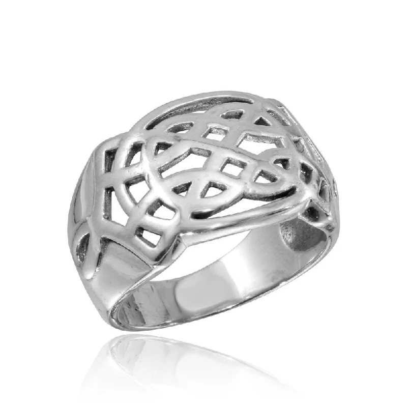 Ladies rings cute playful accents-High Polished 925 Sterling Silver Woven Dome Ring - CR00817