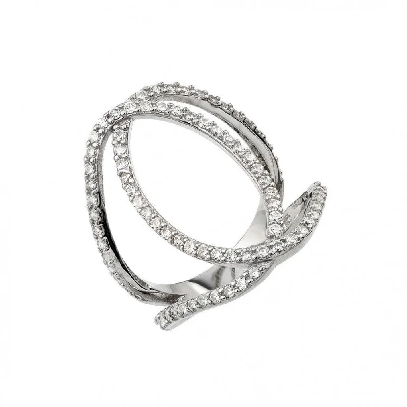 Ladies rings ethical diamond styles-Silver 925 Rhodium Plated Interlace Ring - BGR00927