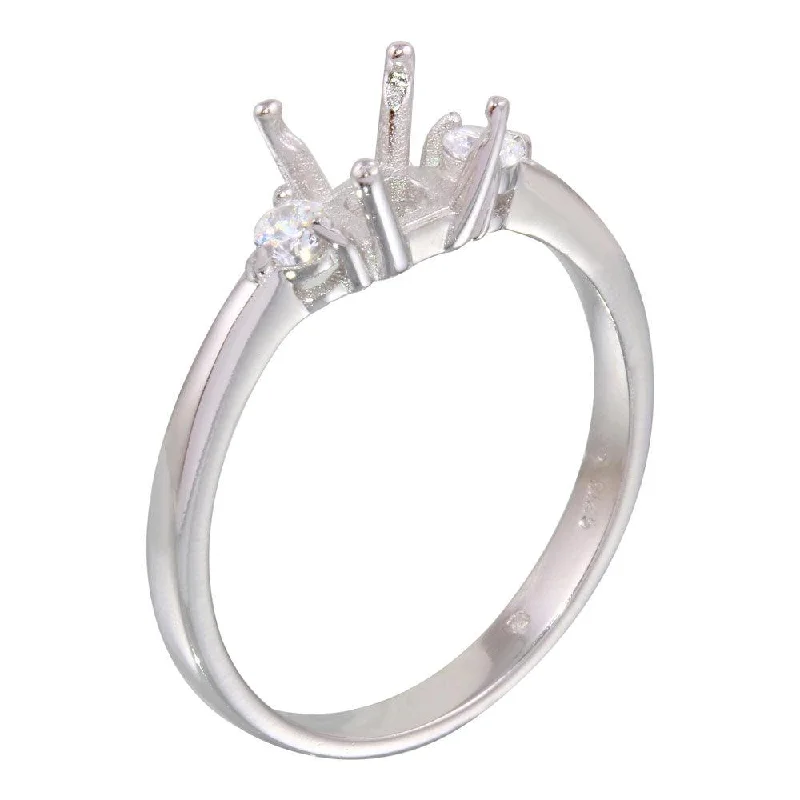 Ladies rings Thanksgiving gift rings-Rhodium Plated 925 Sterling Silver Center Mounting Only Ring with CZ - BGR01138