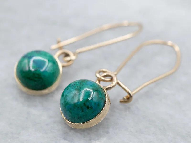 Ladies earrings brushed texture styles-Yellow Gold Chrysocolla Drop Earrings