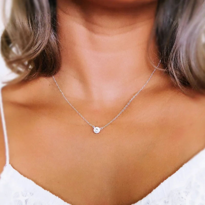 ladies necklace opal rose gold-Floating Cubic Zirconia Necklace