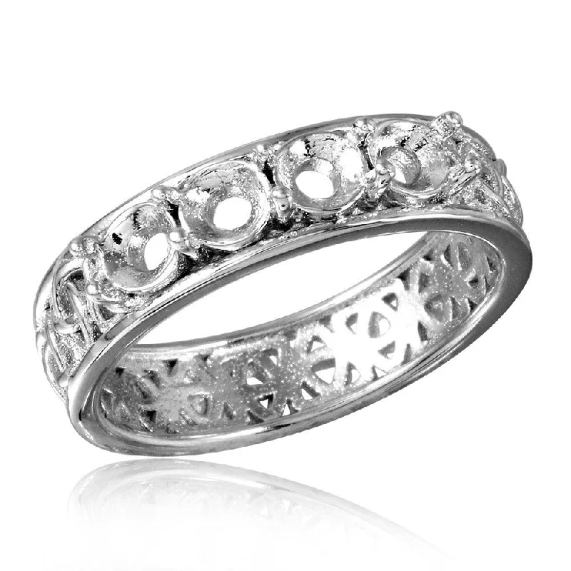 Ladies rings raw stone designs-Silver 925 Rhodium Plated Celtic Designed Band 4 Stones Mounting Ring - BGR00830