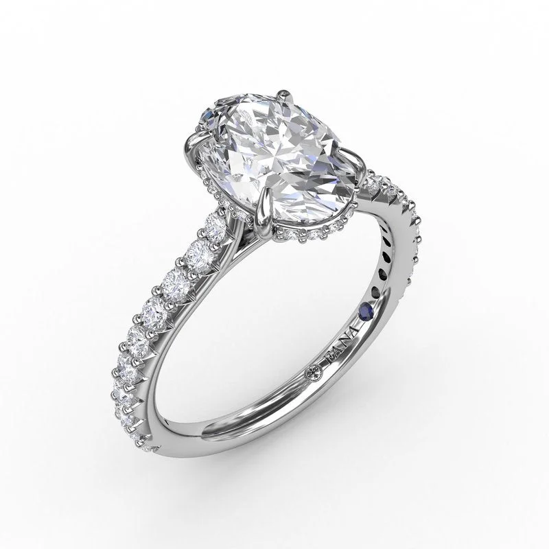 Ladies engagement rings Valentine’s Day-Classic Oval Diamond Solitaire Engagement Ring With Hidden Pavé Halo