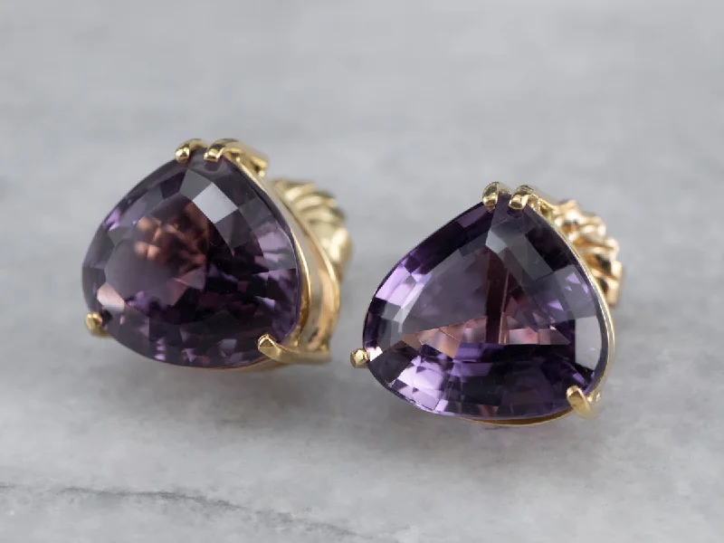 Ladies earrings sentimental keepsake value-Amethyst Gold Statement Stud Earrings