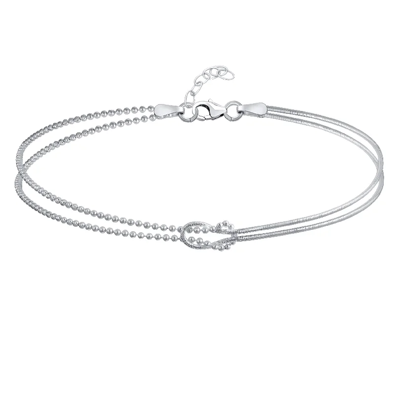 ladies bracelet engraved-Romantic Love Knot Infinity Anklet Ankle Bracelet Sterling Silver