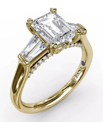 Ladies engagement rings care tips-Emerald-Cut Diamond Engagement Ring With Tapered Baguette Side Stones