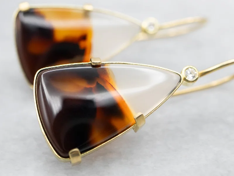 Ladies earrings sharp edge styles-Montana Agate Diamond and Gold Drop Earrings