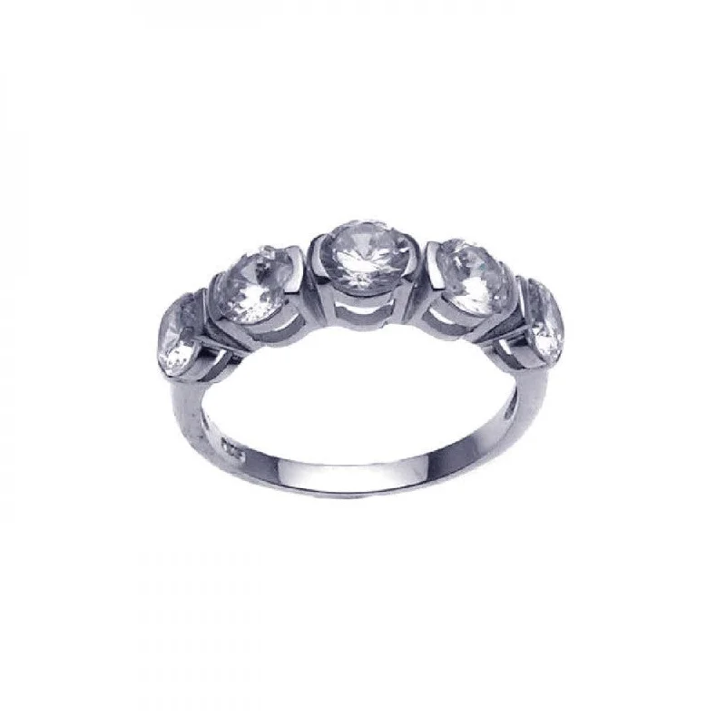 Ladies rings scratch-resistant styles-Silver 925 Rhodium Plated 5 Stone Set CZ Ring - STR00630