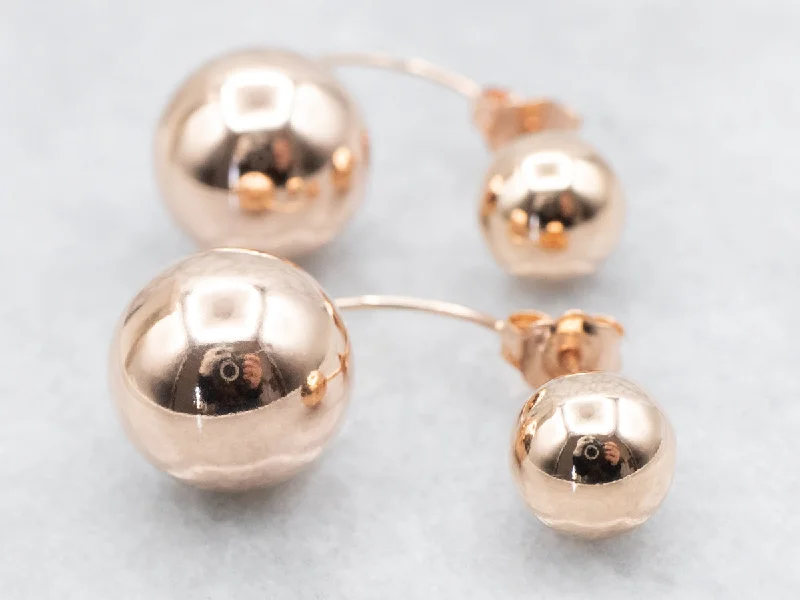 Ladies earrings pear cut designs-Rose Gold Double Ball Earrings