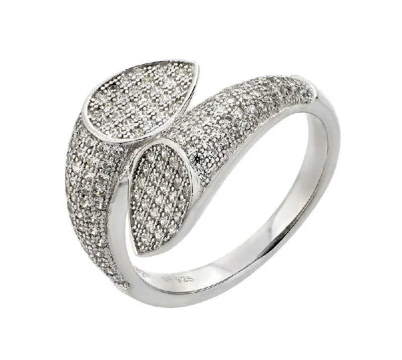 Ladies rings birth month styles-Silver 925 Rhodium Plated Two Tear Pear CZ Ring - STR00928