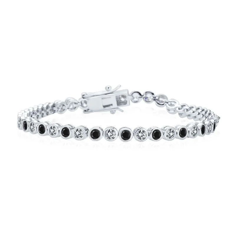 ladies bracelet luxury brands-Formal Holiday Bridal 10CT Black White CZ Bezel Tennis Bracelet 14K Gold Plated