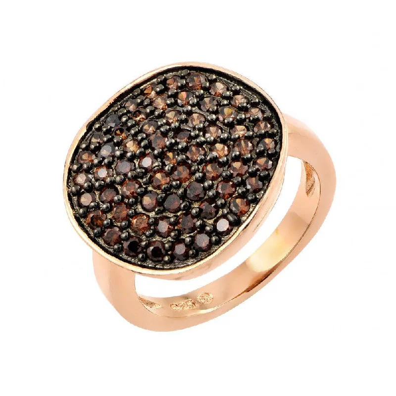 Ladies rings stretch band styles-Silver 925 Black Rhodium and Rose Gold Plated Colored CZ Pave Set Flat Disc Ring - BGR00764