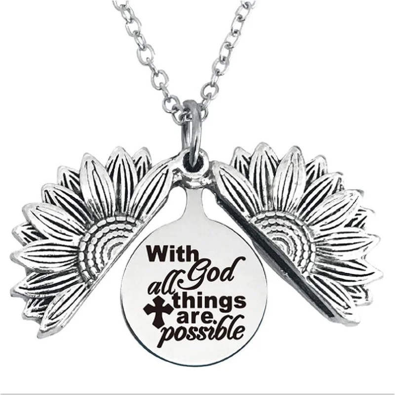 ladies necklace yellow gold-With god All Things are Possible Stainless Steel & Alloy Opens Sunflower Necklace