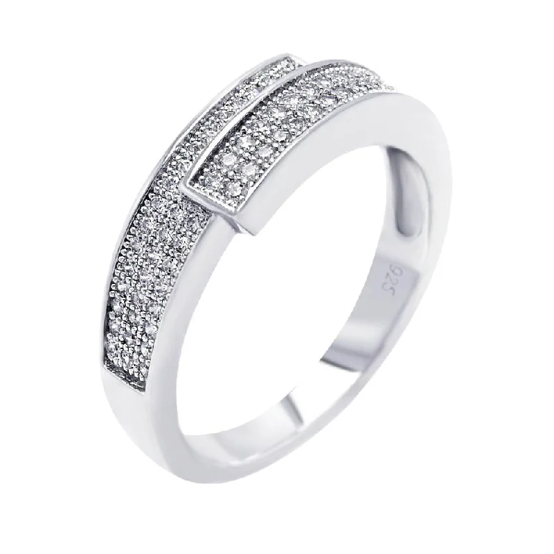 Ladies rings personalized touch options-Silver 925 Rhodium Plated Micro Pave CZ Overlap Ring - ACR00035