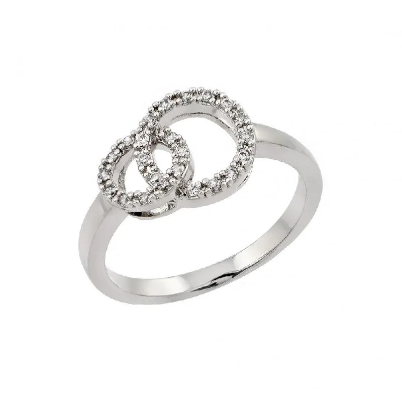 Ladies rings seasonal discount offers-Silver 925 Rhodium Plated Clear CZ Intertwined Circles Ring - BGR00826