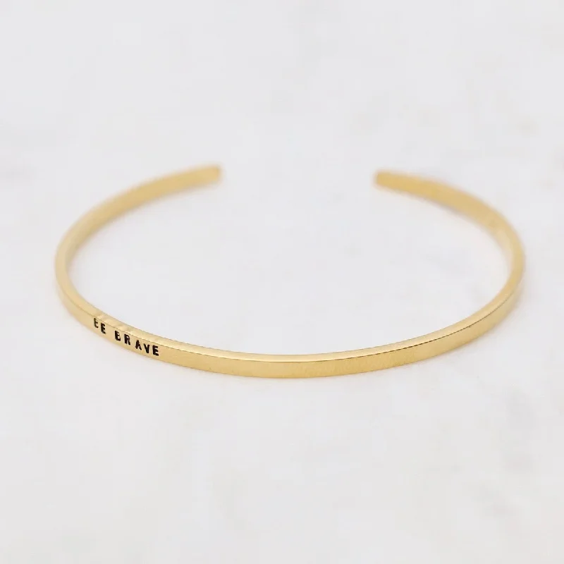 ladies bracelet sapphire rose gold-Be Brave Stamped Gold Plated Cuff Bracelet