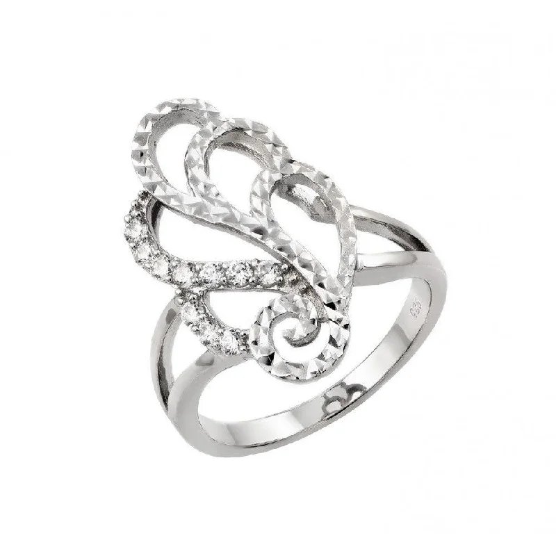 Ladies rings durable craft designs-Silver 925 Rhodium Plated Filigree Round Clear CZ Ring - STR00943