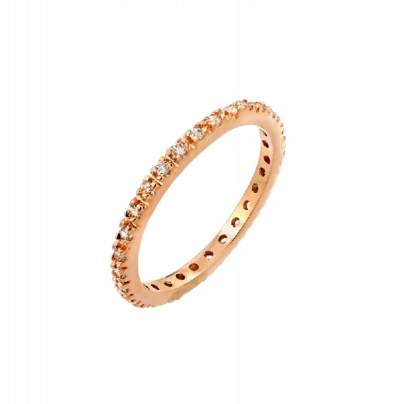 Ladies rings eye-catching rings-Silver 925 Rose Gold Plated Plated Clear CZ Inlay Eternity Ring - BGR00339RGP