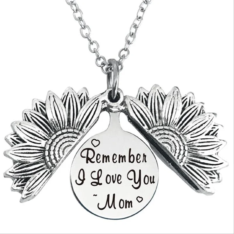 ladies necklace high quality-Remember i Love You mom Stainless Steel & Alloy Opens Sunflower Necklace…