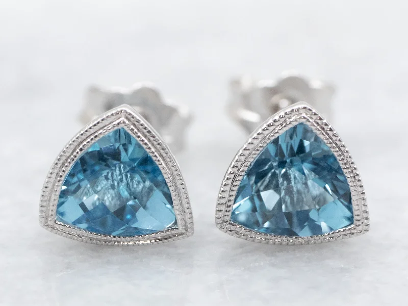 Ladies earrings romantic floral styles-Swiss Blue Topaz Stud Earrings