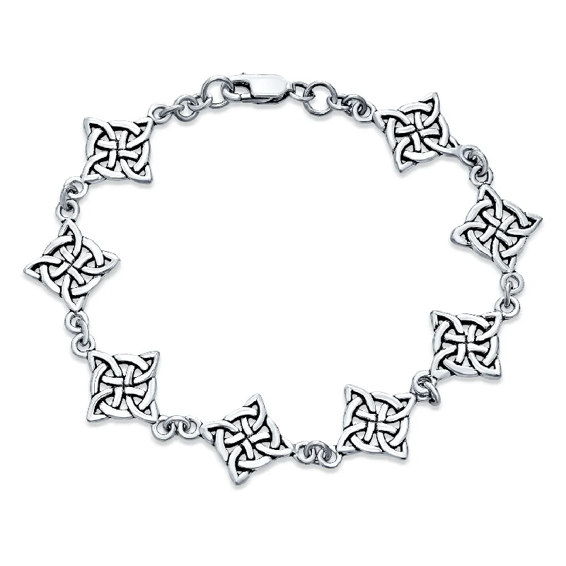 ladies bracelet beach-Religious Chain Link Bracelet Celtic Triquetra Trinity Knot Sterling Silver Oxidized