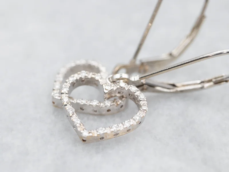 Ladies earrings Korean fashion designs-Heart Shaped Diamond Drop Earrings