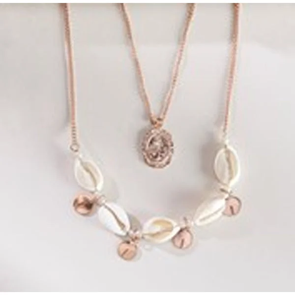 ladies necklace subtle platinum-Charlie Paige Gold Necklace w/faux shells & anchor charm