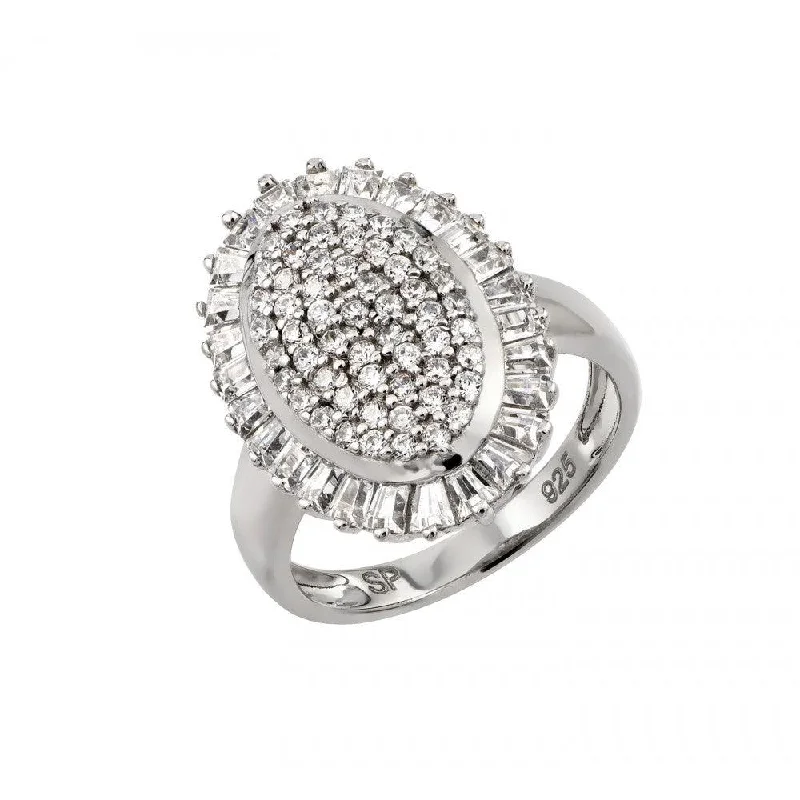 Ladies rings single stone rings-Silver 925 Rhodium Plated Micro Pave CZ Ring - GMR00020