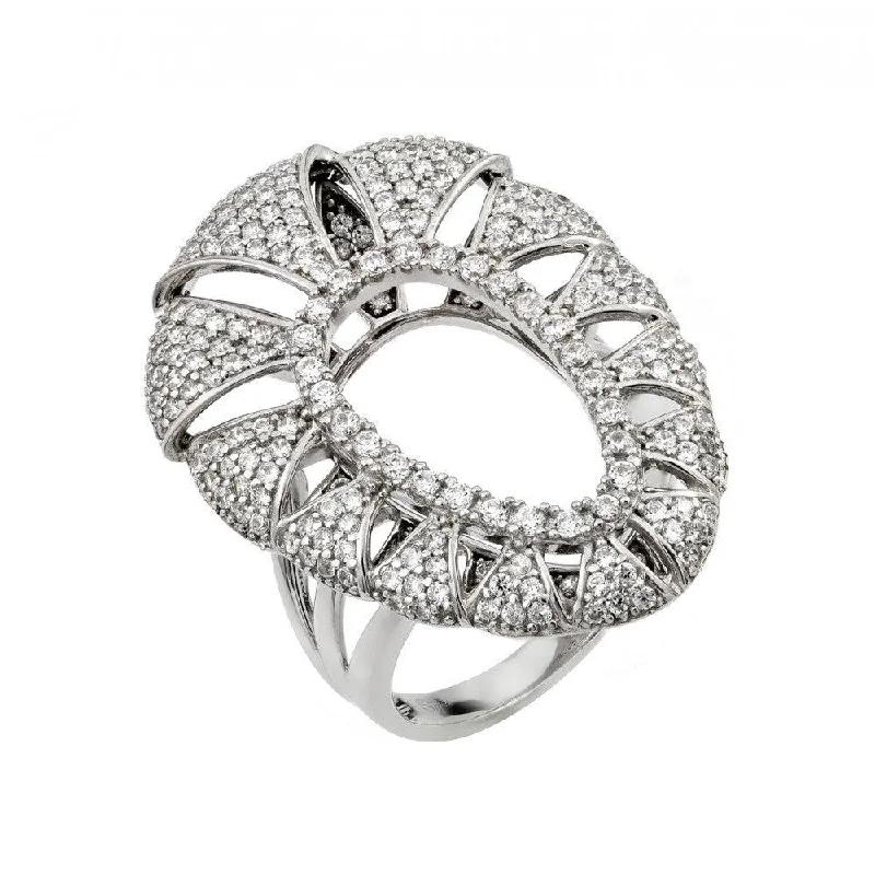 Ladies rings arrow pattern rings-Silver 925 Rhodium Plated Micro Pave CZ Ring - GMR00023