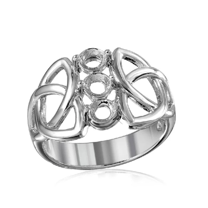 Ladies rings minimalist daily wear-Silver 925 Rhodium Plated Triquetra Shank 3 Stones Mounting Ring - BGR01214