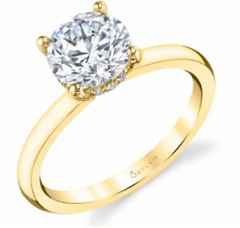 Ladies engagement rings sentimental gems-14K Yellow Gold 0.12ctw Diamond Hidden Halo Engagement Ring Mounting