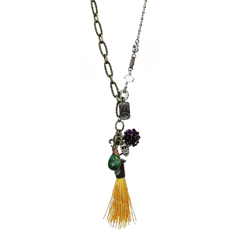 ladies necklace small batch-Amy Labbe Mardi Gras Necklace- Coins & Gold Tassel