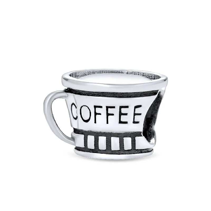 ladies bracelet braided silver-Latte Coffee Charm Bead for Student Sterling Silver European Bracelet