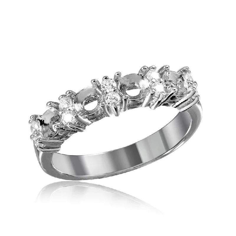 Ladies rings seasonal discount offers-Silver 925 Rhodium Plated 4 Mounting Stone Ring with CZ - BGR01211