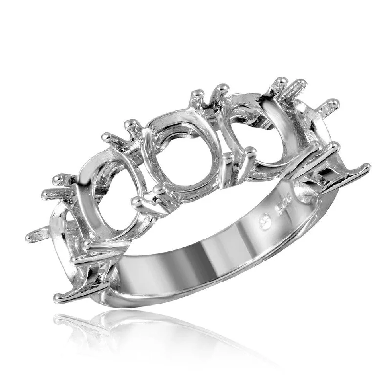 Ladies rings viral fashion picks-Silver 925 Rhodium Plated Open Shank 5 Stones Mounting Ring - BGR01199