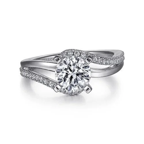 Ladies engagement rings luxurious halo bands-14K White Gold Round Bypass Diamond Engagement Ring