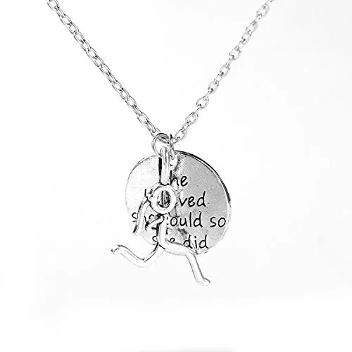 ladies necklace spring-SEXY SPARKLES Stick Figure Running Girl Necklace she belived she could so she did run, runner jewelry