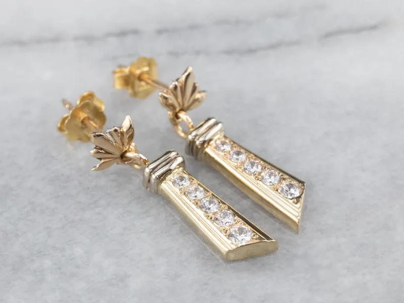 Ladies earrings movable stone earrings-Diamond Gold Bar Drop Earrings