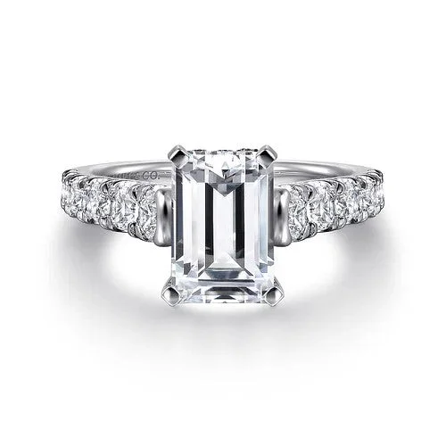 Ladies engagement rings bold gemstone cuts-Piper - 14K White Gold Emerald Cut Diamond Engagement Ring (Setting Only)